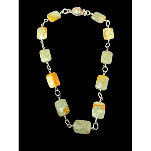 Vintage Southwestern Sterling Silver and Jasper Beaded Necklace Rectangle - Picture 4 of 7